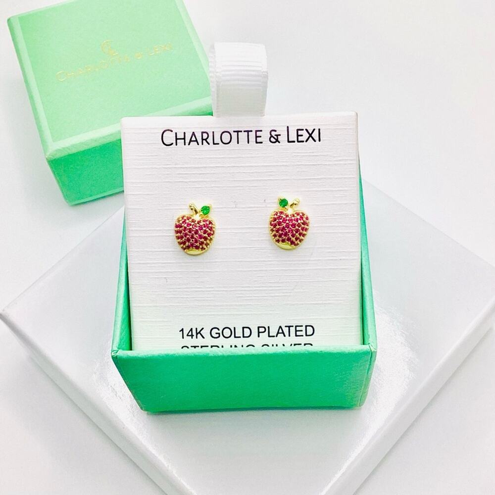 Charlotte & Lexi 14k gold plated Sterling Silver Apple Earrings